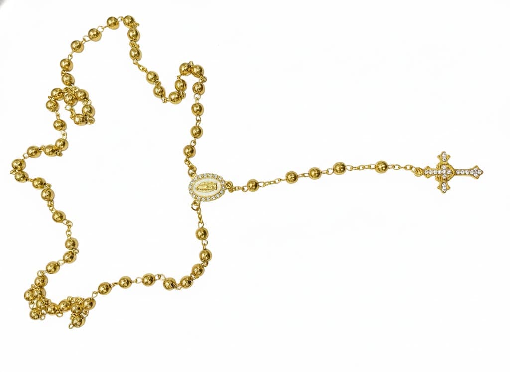 Golden Beaded Rosary Necklace